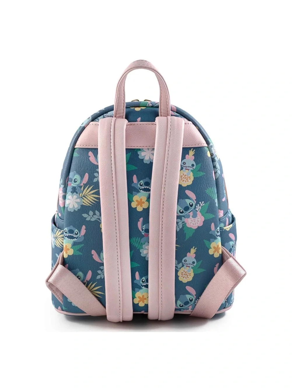 Loungefly Blue Floral Stitch Mini Backpack with Pink Trim